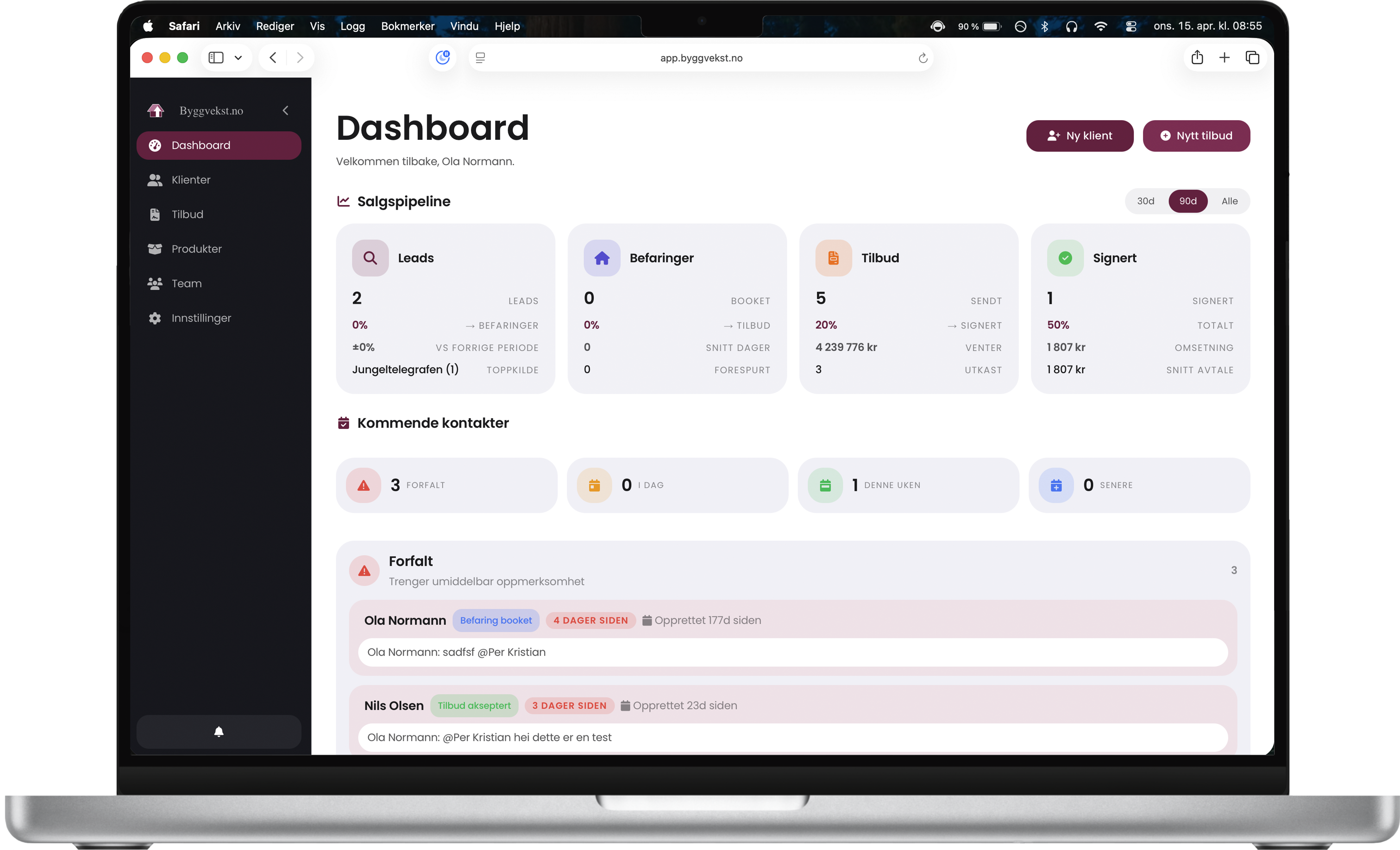 Byggvekst-dashboard på Mac