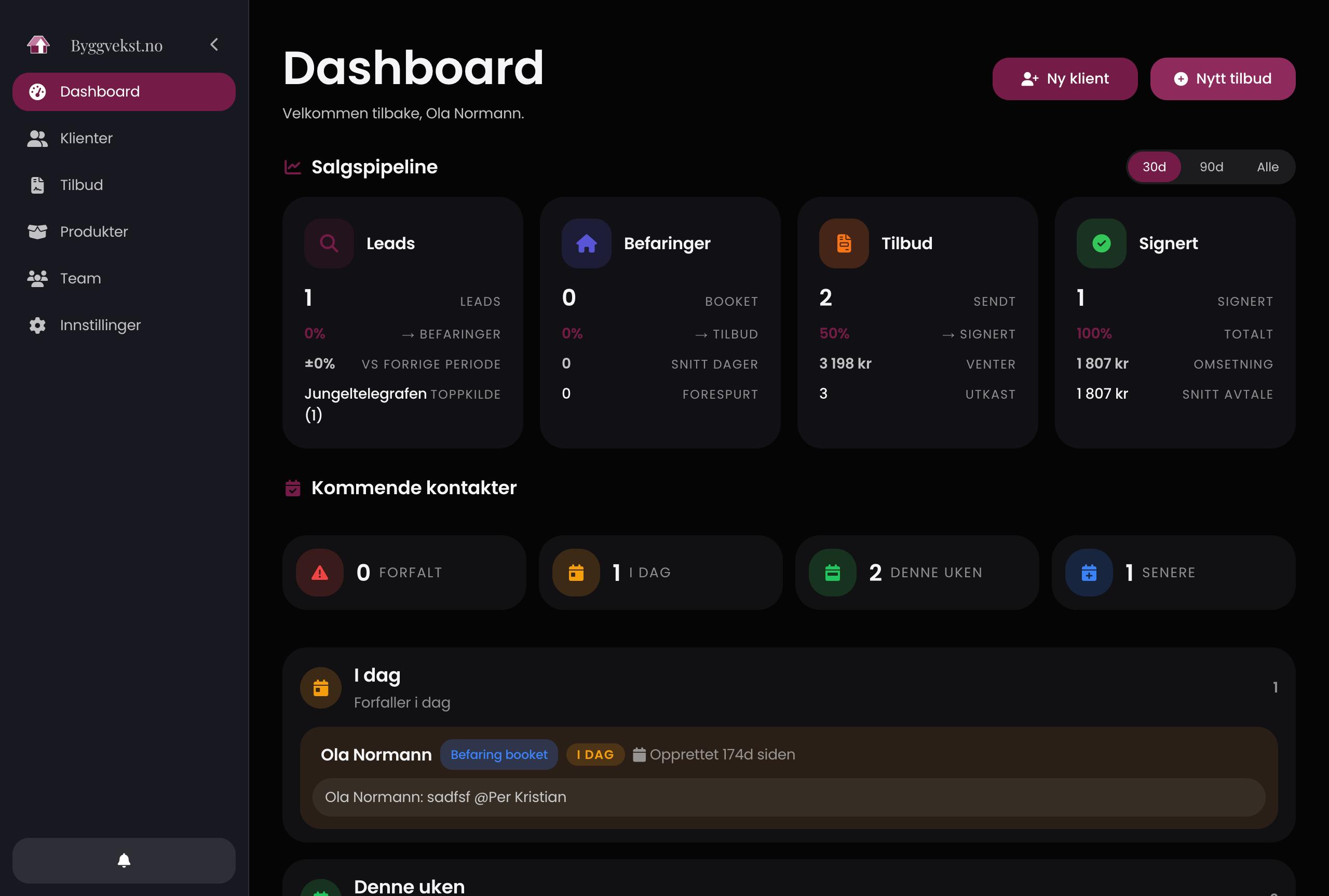 Full oversikt i Byggvekst, mørkt tema